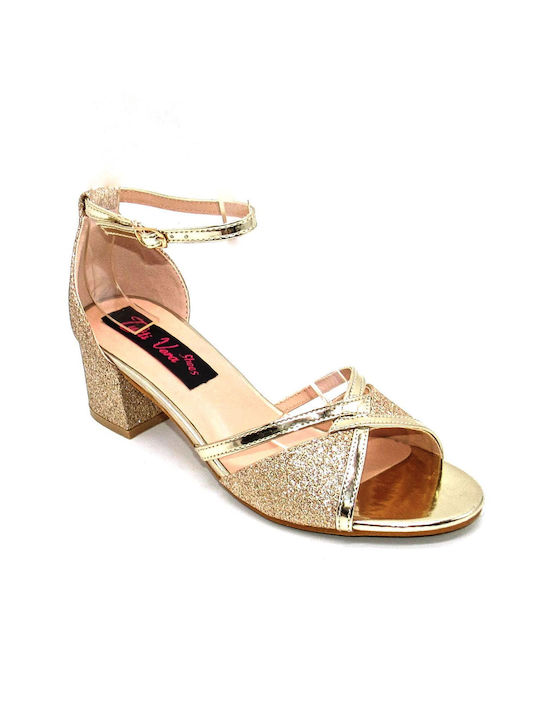 La Bottine Souriante Women's Sandals with Strass & Ankle Strap Gold