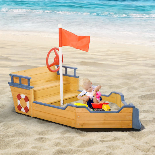 Outsunny Cutie de nisip Pirate Ship 158x78x45.5cm. Maro