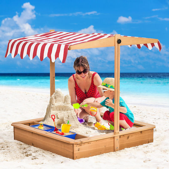 Outsunny Sandkasten Sandpit 107.5x107.5x110cm. für 3+ Jahre alt Jahre Gelb