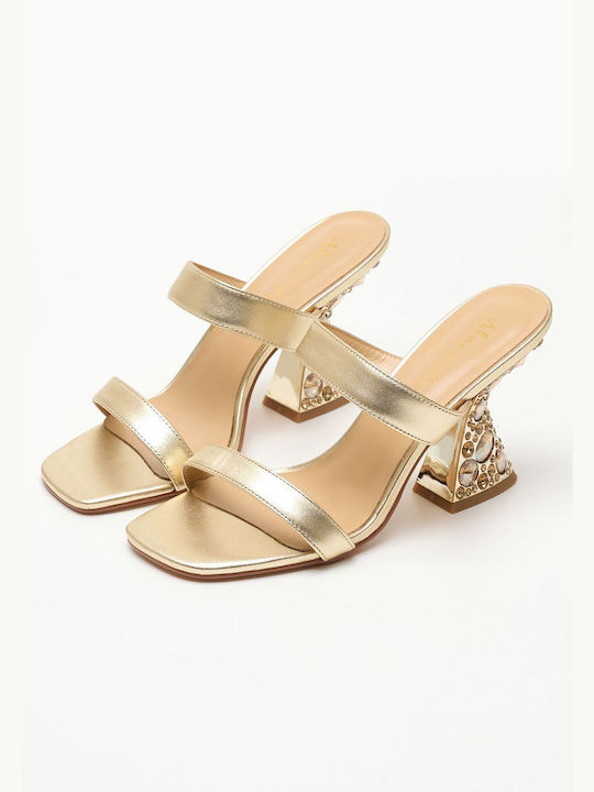 Alma en Pena Leather Women's Sandals with Strass Gold