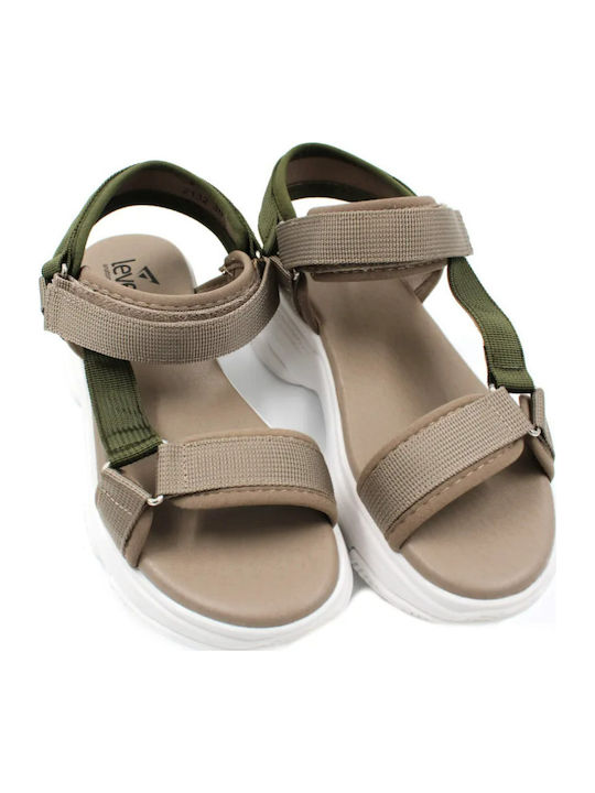 Leather Women's Flat Sandals Anatomic Sporty in Khaki Color