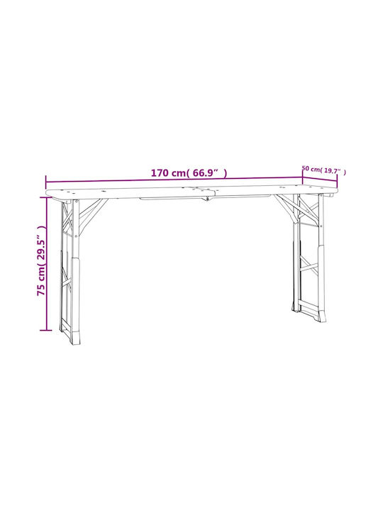 Outdoor Dinner Foldable Wood Table Natural 170x50x75cm
