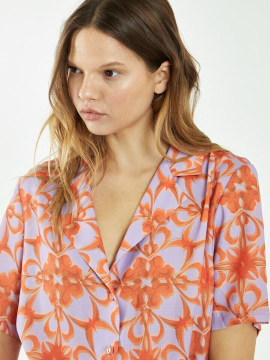 Κοντομάνικο Γυναικείο Πουκάμισο Lilac / Orange