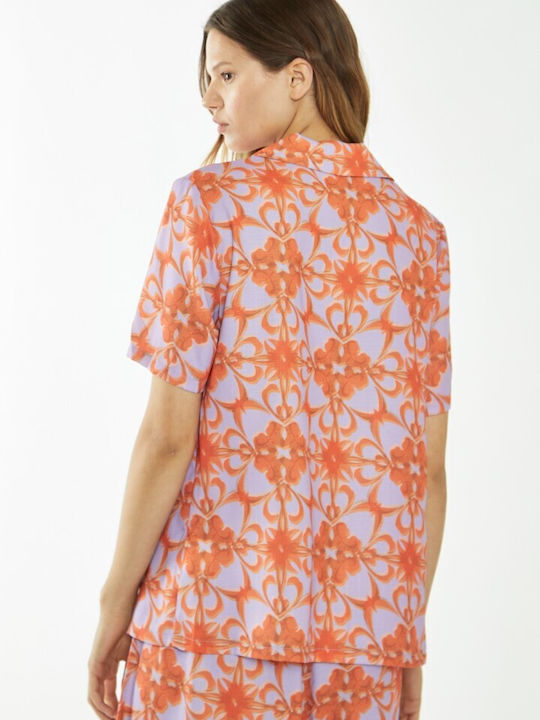 Glamorous Women's Short Sleeve Shirt Lilac / Orange