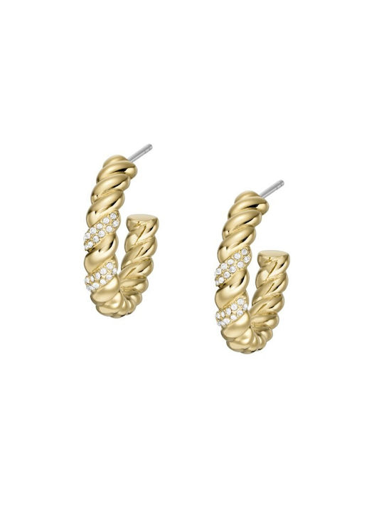 Fossil Earrings Hoops made of Steel Gold Plated with Stones