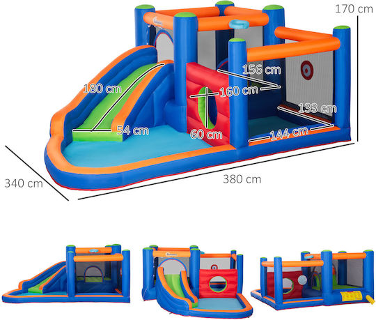 Outsunny Inflatable Bouncy Castle with Trampoline and Slide for 3-8 Years