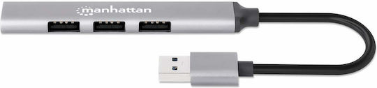 Manhattan USB Hub 4 Ports USB 3.0 with USB-A Connection Silver