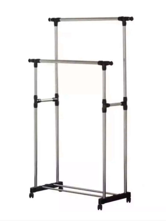 Wheeled Floor Garment Rack made of Metal Silver 72x45x160cm
