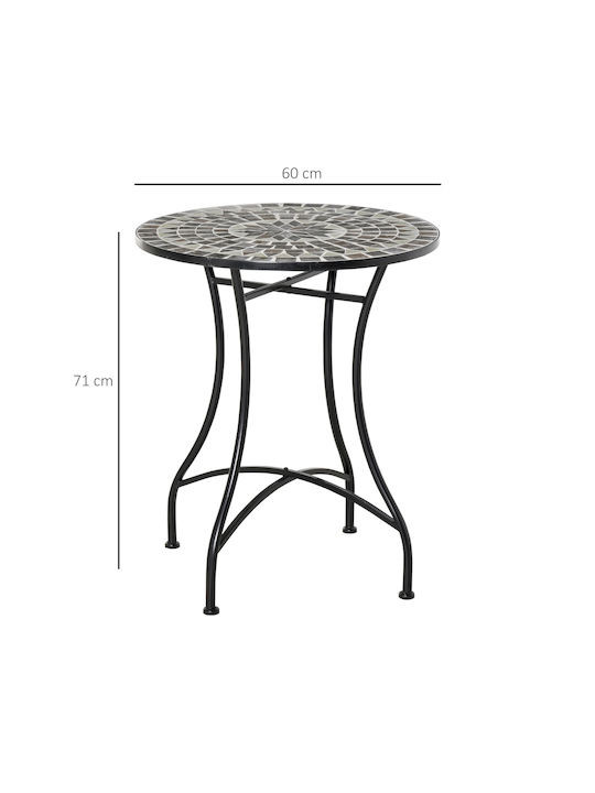 Outdoor Dinner Table with Ceramic Surface and Metal Frame Black 60x60x71cm