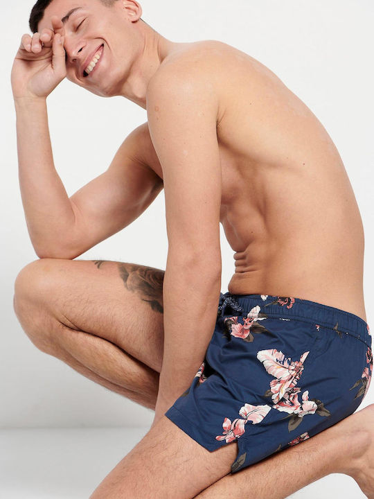 FBM007-02816 Men's Swimwear Shorts Navy Blue with Patterns