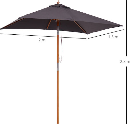Square Wooden Grey Garden & Terrace Parasol 2x1.5xHeight 2.3m
