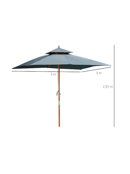 Ομπρέλα Τετράγωνη Ξύλινη Garden Γκρι 3x3xΥ2.97m