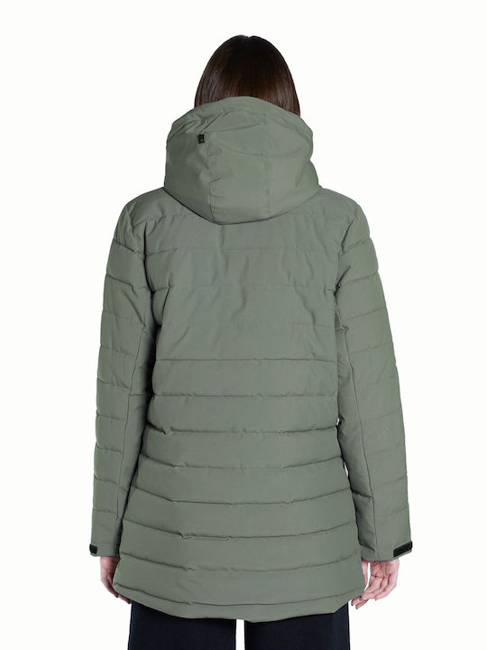 Women's Short Puffer Jacket for Winter with Hood Light Olive