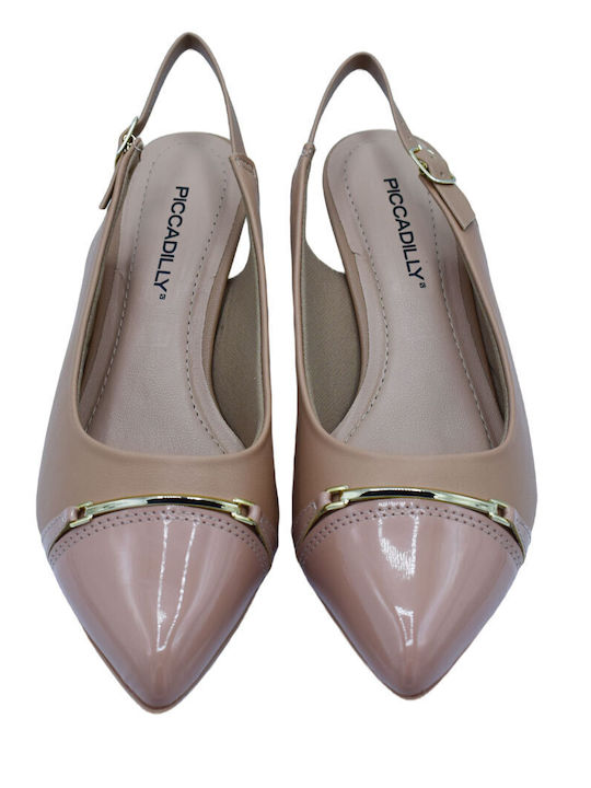 Piccadilly Anatomic Leather Pointed Toe Beige Low Heels with Strap