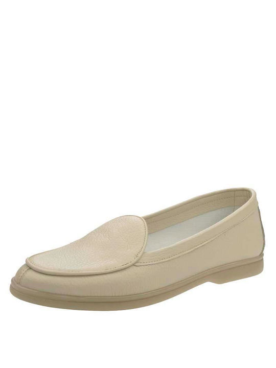 Stefania Leather Women's Loafers in Beige Color