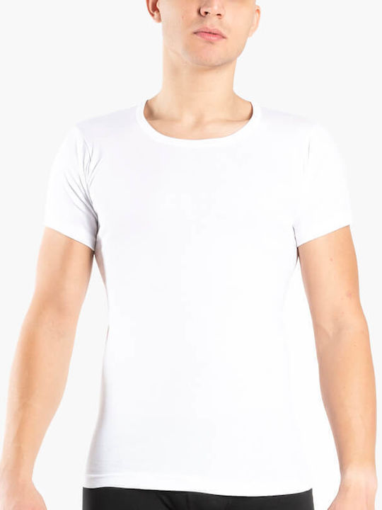 Ανοιχτή Λαιμουδιά Cotton Ανδρική Φανέλα Κοντομάνικη σε Λευκό Χρώμα