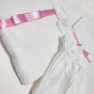 Baptismal christening chrisoms set with lace and pink ecru ribbon for girls. 3pcs