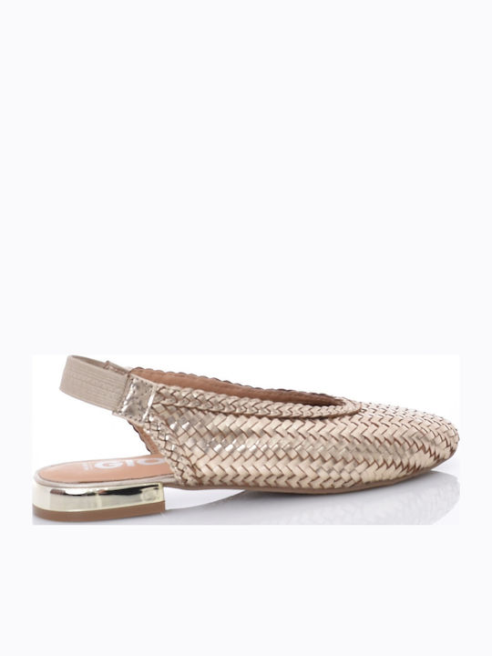 Δερμάτινες Γυναικείες Μπαλαρίνες Slingback με Λουράκι σε Χρυσό Χρώμα