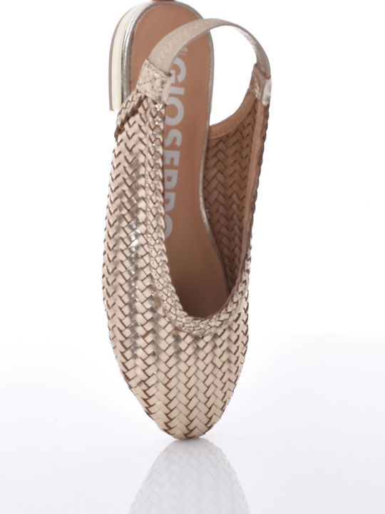 Δερμάτινες Γυναικείες Μπαλαρίνες Slingback με Λουράκι σε Χρυσό Χρώμα