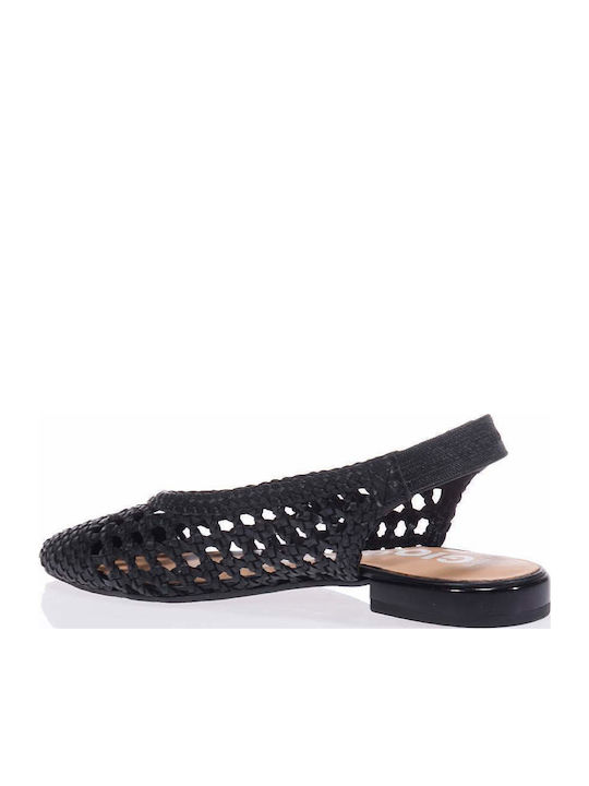 Δερμάτινες Γυναικείες Μπαλαρίνες Slingback με Λουράκι σε Μαύρο Χρώμα