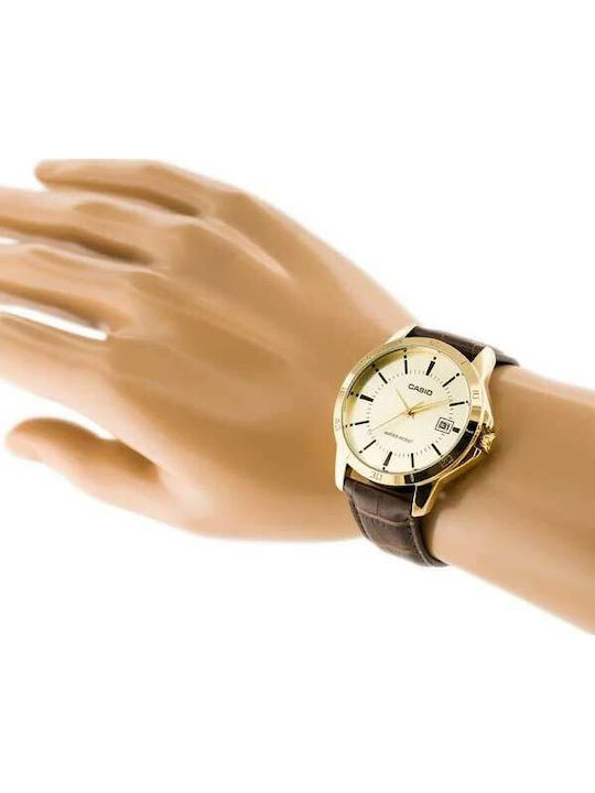 Casio Стандартен Мъжки часовник 41.5мм На батерия с Кафява кожена каишка