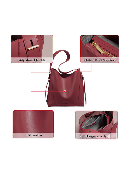Leather Women's Bag Shopper Shoulder Burgundy