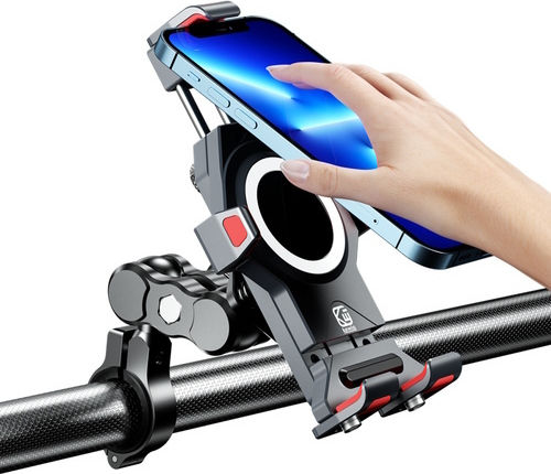 Kewig M23-C Mount Phone Motorcycle with Adjustable Arm for Steering Wheel Anti-vibration 360° Rotating 360° Mobile Base 3.5" to 7.0" for Motorbike/Bike Aluminium with Safety Lock