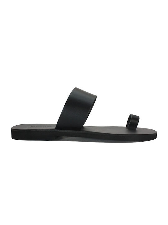 Men's leather sandal in black color