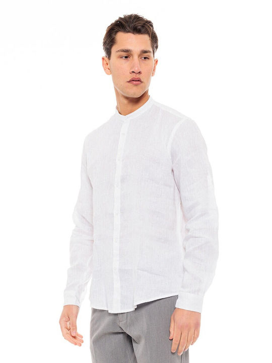 Biston -22 Men's Shirt Long Sleeve Linen White