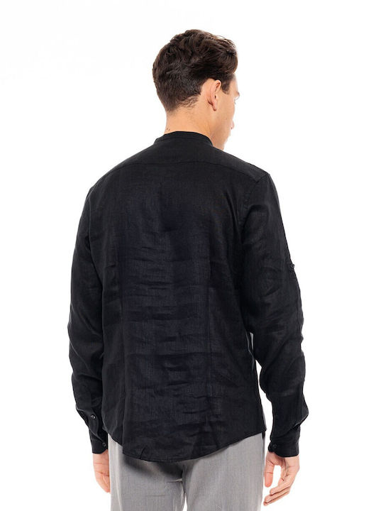 Biston -6 Men's Shirt Long Sleeve Linen Black