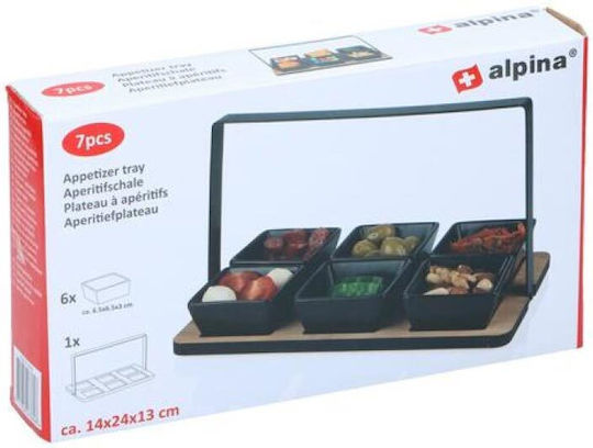 Alpina Appliances Ceramic Dessert Divided Serving Tray with 6 Slots Black 14x14x24cm 7pcs