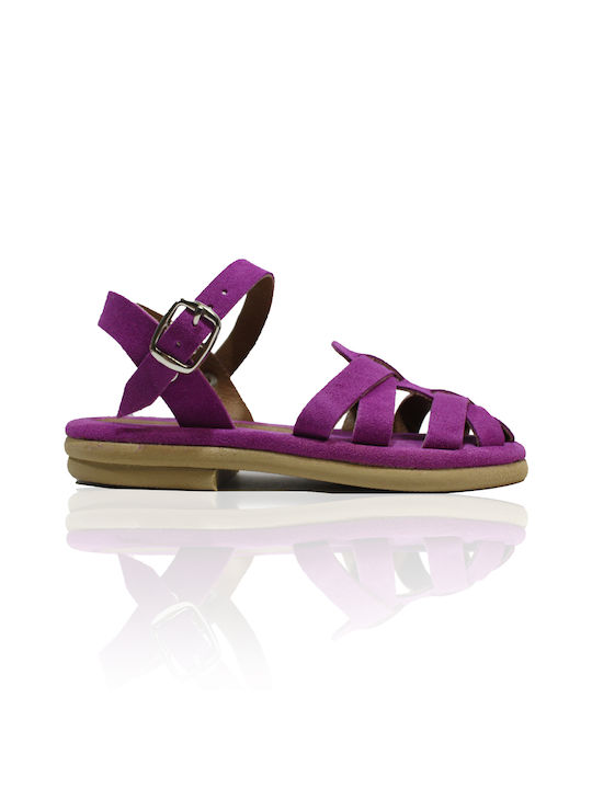 Children's anatomic leather sandal in purple color