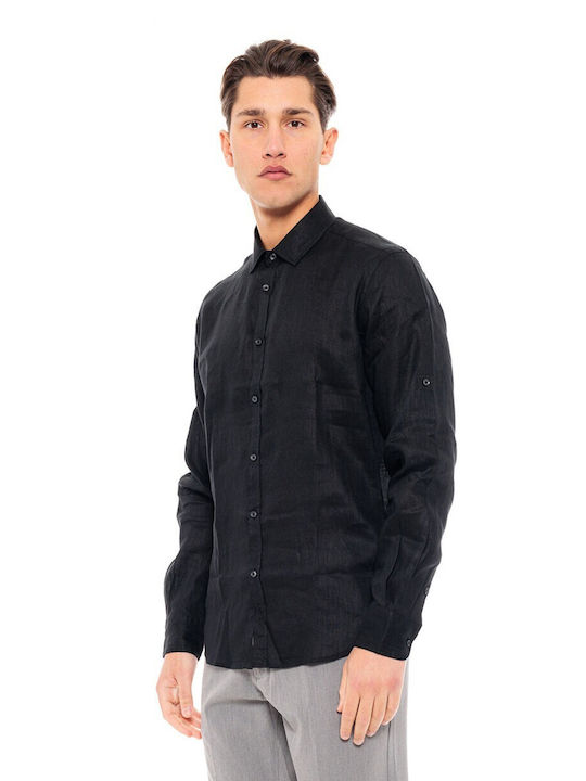 Biston -6 Men's Shirt Long Sleeve Linen Black