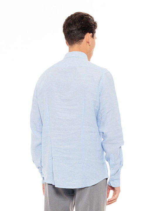 Biston -113 Men's Shirt Long Sleeve Linen Light Blue