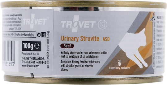 Trovet Urinary Struvite Wet Food for Adult Cats in Cans with Beef Grain-Free & Gluten-Free 100gr
