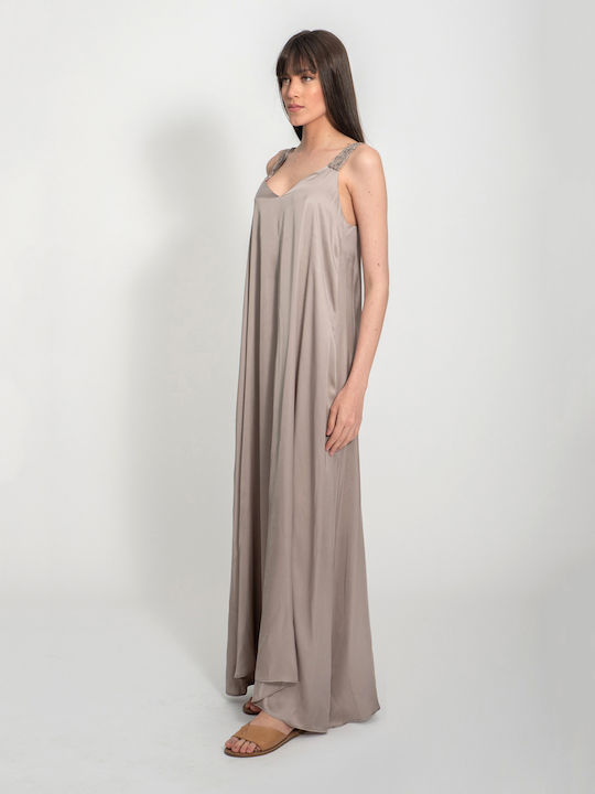 Rochie de Vară Maxi Satin Gri