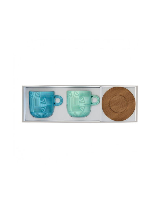 Marva Loop Set Căni Maro din Porțelan Green-Blue 250ml 2buc