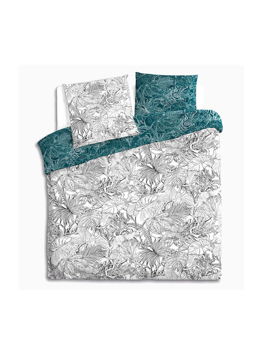 Duvet Cover Set Cotton Queen with 2 Pillowcases 240x220 A-S Jungle Petrol Blue