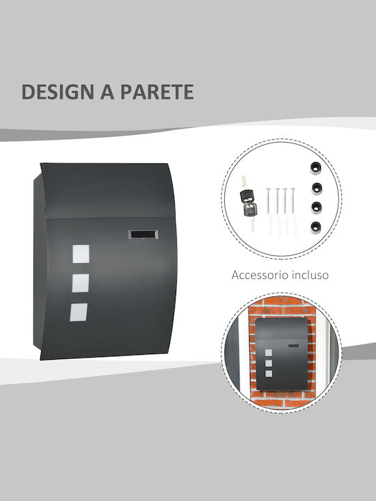 HomCom Γραμματοκιβώτιο Εξωτερικού Χώρου Inox σε Γκρι Χρώμα 45x10x32cm