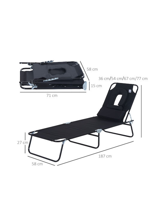 Ξαπλώστρα Μεταλλική με Ύφασμα Textilene Μαύρη 187x58x36εκ.