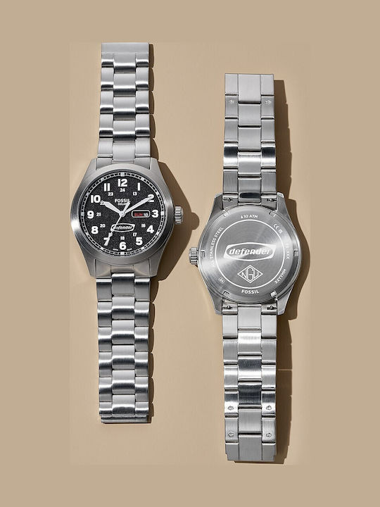 Fossil Defender Мъжки Часовник 46мм Слънчев сребърен метален гривна