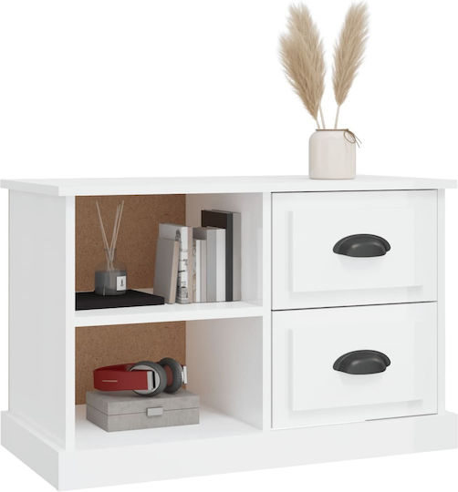 TV Stand from Wood & Glass White L73xW35.5xH47.5cm