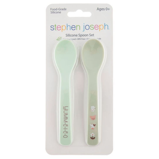 Stephen Joseph Baby Set with Spoons Farm made of Silicone Green 2pcs
