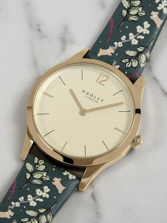 Radley Meadow Floral Γυναικείο Ρολόι 35mm Μπαταρίας με Πράσινο Δερμάτινο Λουράκι