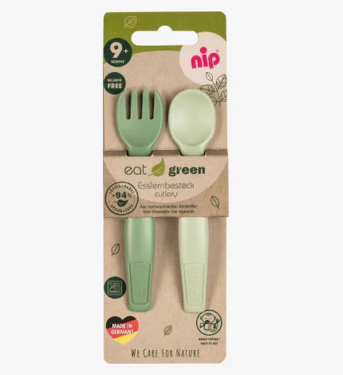 Nip Baby Set with Fork made of Plastic Green 2pcs