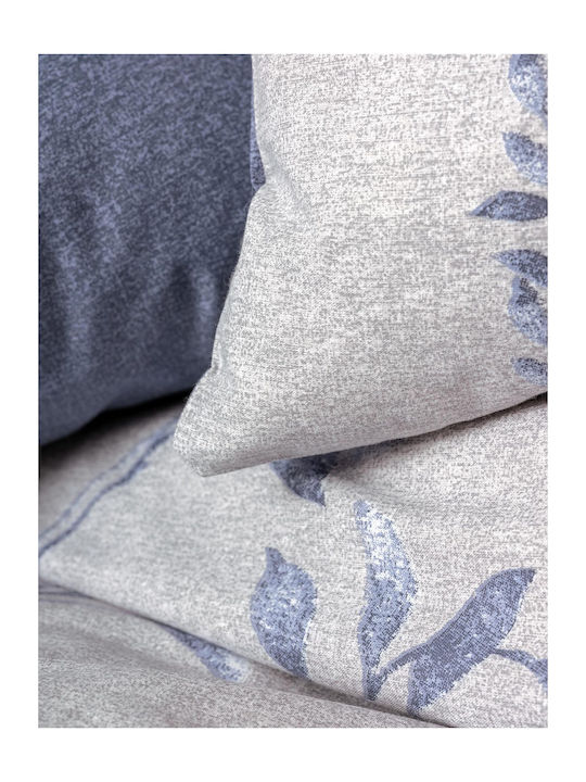 Madi Blom Set Coverlet Queen Size Cotton Grey / Blue 220x240cm 3pcs