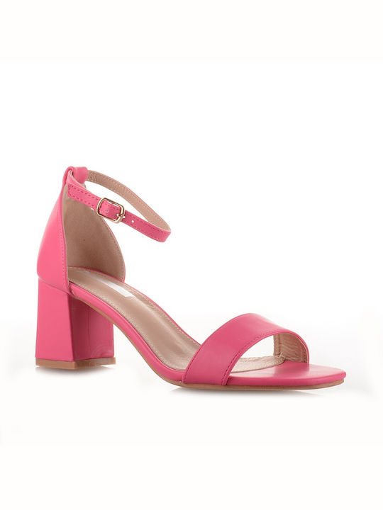 Famous Shoes Women's Sandals with Ankle Strap Fuchsia with Chunky Medium Heel