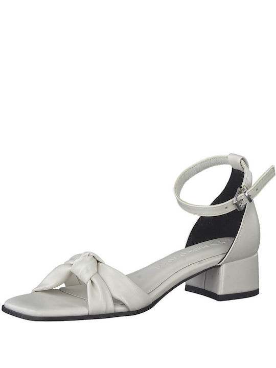 Marco Tozzi Anatomic Synthetic Leather Women's Sandals with Ankle Strap White with Chunky Low Heel 2-28201-20 109