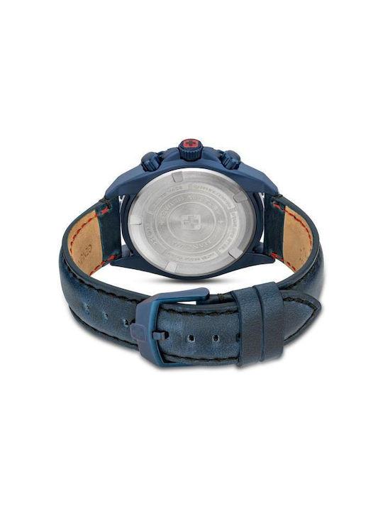 Swiss Military Hanowa Iguana Uhr Chronograph Batterie mit Blau Lederarmband