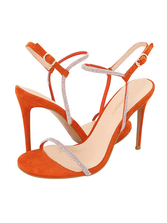 Gianna Kazakou Women's Sandals Spiegel with Strass Orange with Thin High Heel AG7991.9050103.K-247